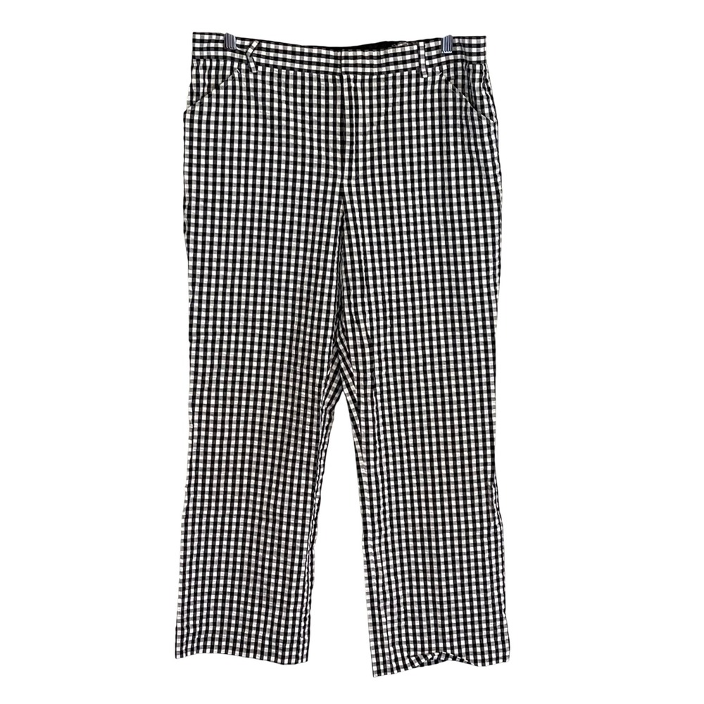 Lauren Ralph Lauren Gingham Pants Womens Black White Check Stretch‎ Cotton